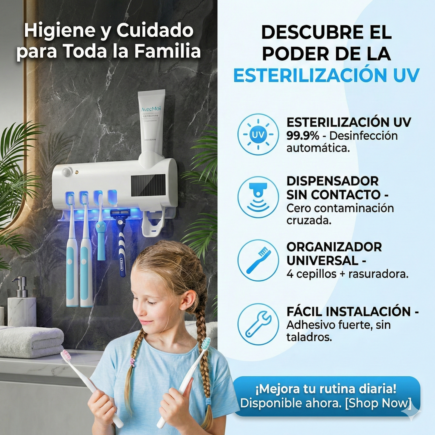 Soporte Cepillos con descontaminacion UV