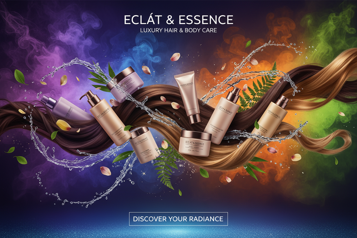Banner impactante de productos para el cabello y corporales
